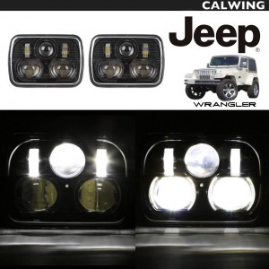 超高輝度 カスタム LEDヘッドライト 5x7インチ HI/LOW スタイリッシュブラックパネル LED オフロード XJ チェロキー ラングラー YJ 等 汎用品【アメ車パーツ】