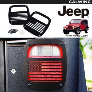 JEEP/ジープ WRANGLER/ラングラー YJ TJ USフラッグデザイン 星条旗 テールランプガード テクスチャーブラック ’85y〜’06y【アメ車パーツ】