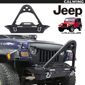 JEEP/ジープ WRANGLER/ラングラー TJ YJ 超重量級 アイアンフロントバンパー スティンガータイプ テクスチャーブラック LEDオフロードライト付 ’87y〜’06y【アメ車パーツ】