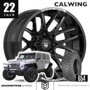 JEEP/ジープ ラングラー JK DROPSTARS/ドロップスター 654BM 22インチ 14J グロスブラック/CNCミルドアクセント 超アメリカンディープリム ホイール &オフロードタイヤセット 4本 セット LA BADスタイルホイール 【アメ車パーツ】