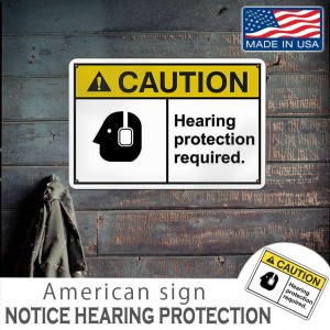 おしゃれ耐久性抜群!! 米国用品 アメリカンサインプレート ”CAUTION HEARING〜REQUIRED” 大きなサイズ12x18インチ MADE IN USA アルミニウム ヴィンテージ 看板 インテリア ガレージ お店の装飾等 雑貨