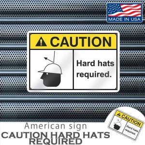 おしゃれ耐久性抜群!! 米国用品 アメリカンサインプレート ”CAUTION Hard〜required” 大きなサイズ12x18インチ MADE IN USA アルミニウム ヴィンテージ 看板 インテリア ガレージ お店の装飾等 雑貨