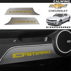 CHEVROLET/シボレー CAMARO/カマロ '10y~'15y | スタンスカスタム ステンレス ドアキックプレート CAMARO イエロー カーボン調ロゴ入り 【アメ車パーツ】