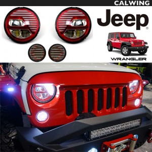 JEEP/ジープ WRANGLER/ラングラー JK '07~'17y | エクストリームスカルデザイン ヘッドライト/パークシグナルランプ お買い得4個セット LEDヘッドライト DRL レッド 赤 カスタムヘッドライト【アメ車パーツ】